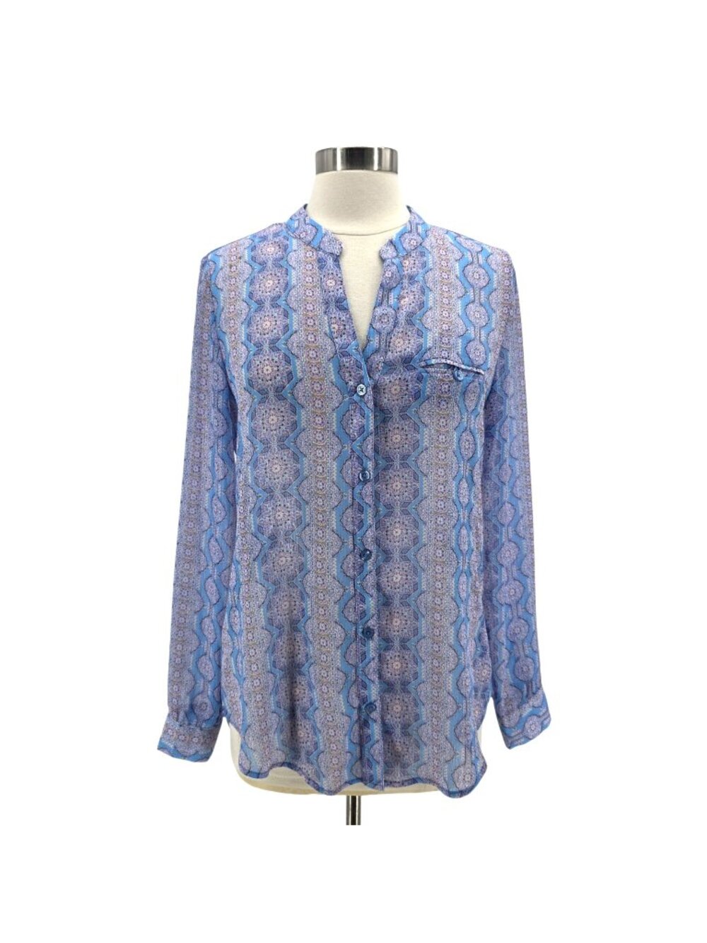 Kut From The Kloth Womens Medium Top Jasmine Chiffon Vannes Deep Sea Sheer Boho
